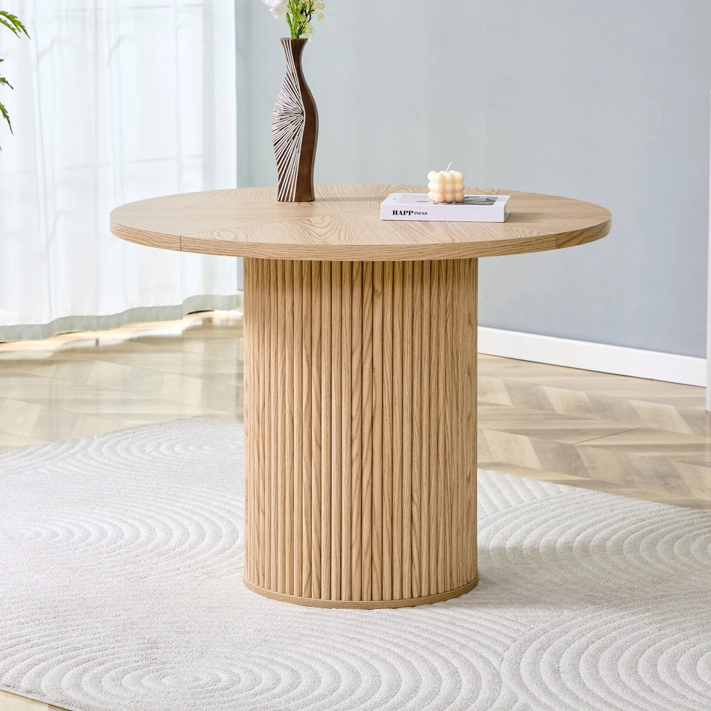 Tavolo da pranzo rotondo in MDF con piano a 4 segmenti e base cilindrica in metallo, per sala da pranzo, 100 cm