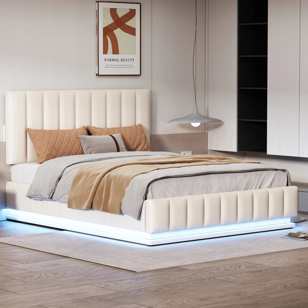 Letto matrimoniale 140x200 - Xylo - LED idraulico bianco senza materasso