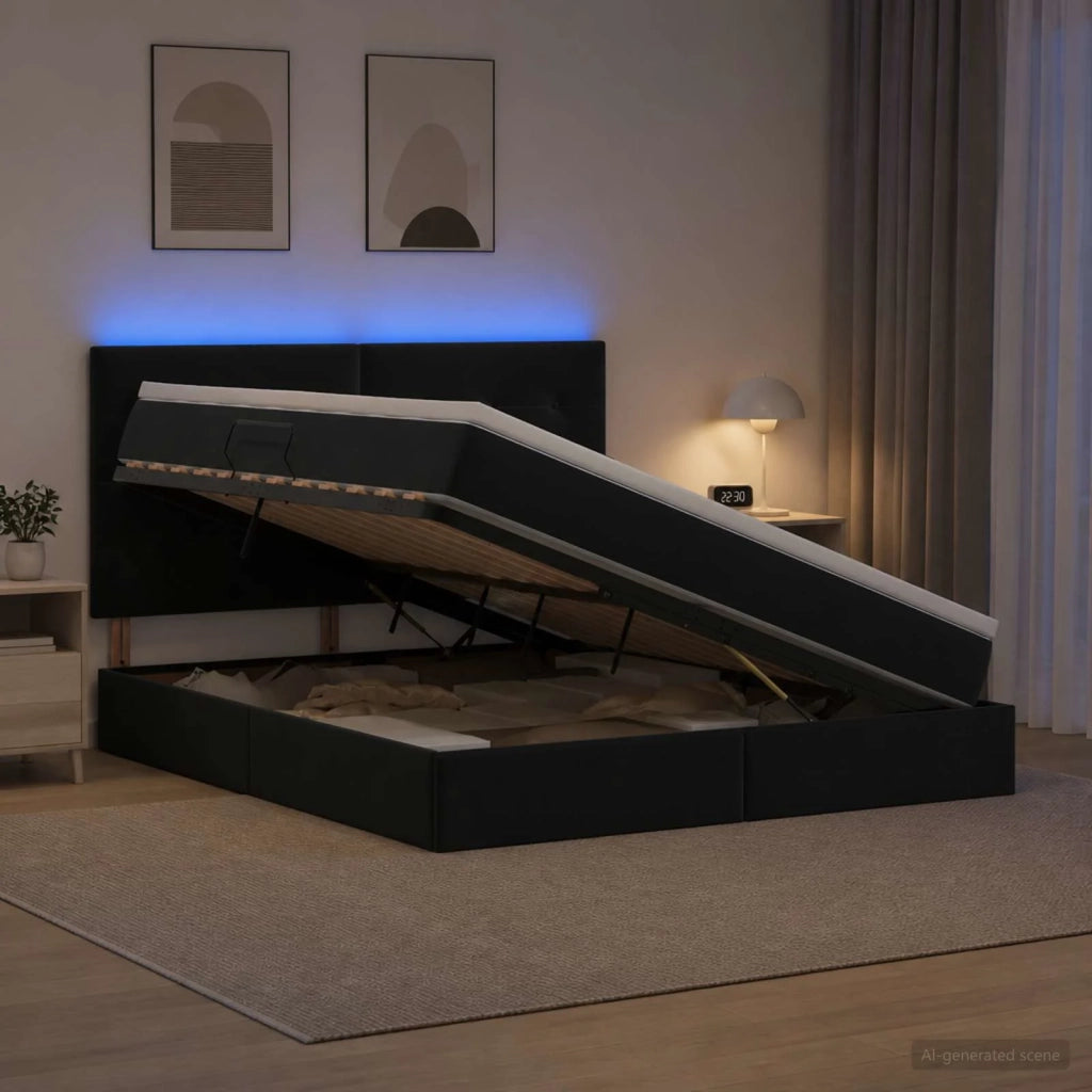 Letto con contenitore LED e materasso Nero 180 x 200 cm Velluto 3460148