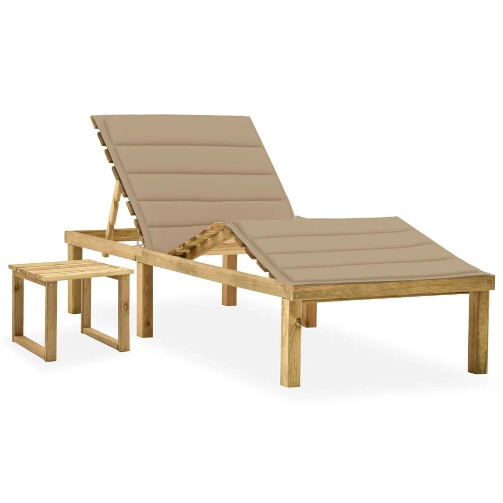 Lettino prendisole sedia a sdraio lettino prendisole letto da giardino mobili da esterno per patio 200 cm con tavolo e cuscino pino impregnato 02_0012688