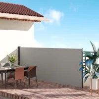 Tenda Laterale Retrattile 400x160 cm con Maniglia, in Metallo, Alluminio e Poliestere, Grigio Chiaro