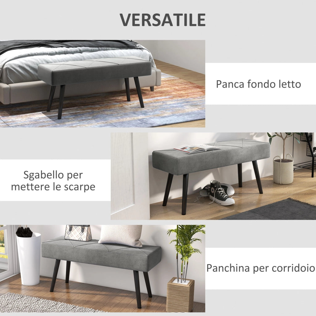Panca Imbottita con Gambe in Acciaio ¨C zephmum ¨C Velluto Grigio 100x36x45