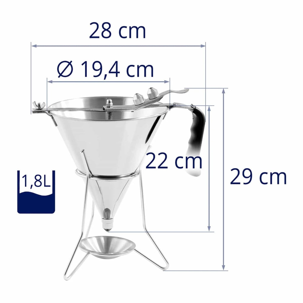 Imbuto a stantuffo imbuto da cucina imbuto a stantuffo professionale 1,8 litri acciaio inox ugelli da 4 5 6 mm supporto con vaschetta raccogligocce 14_0004632