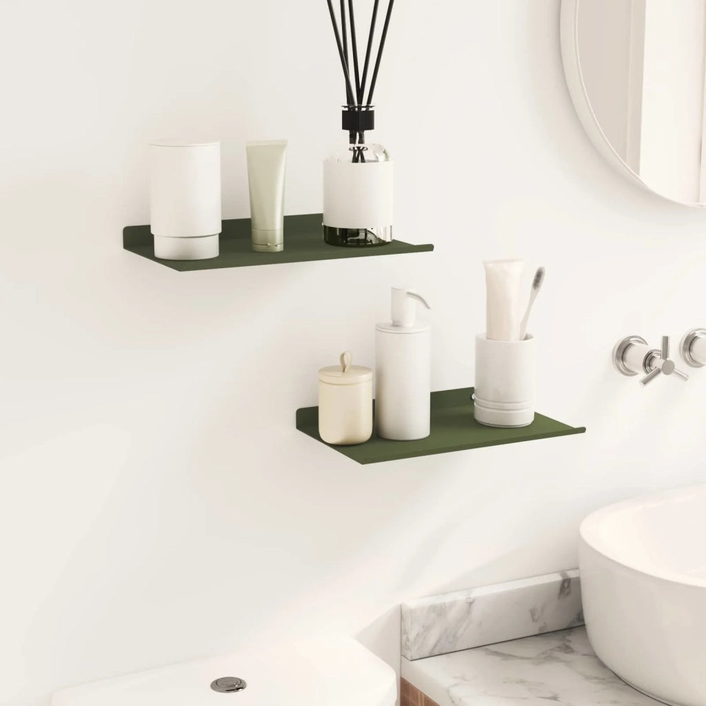 2 pz Mensola | Ripiano | Scaffale sospesa Verde oliva 30 x 18 x 2,5 cm Acciaio