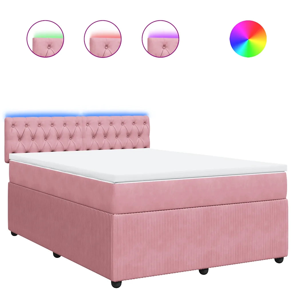 Giroletto a Molle con Materasso Rosa 140x190 cm in Velluto 3290045
