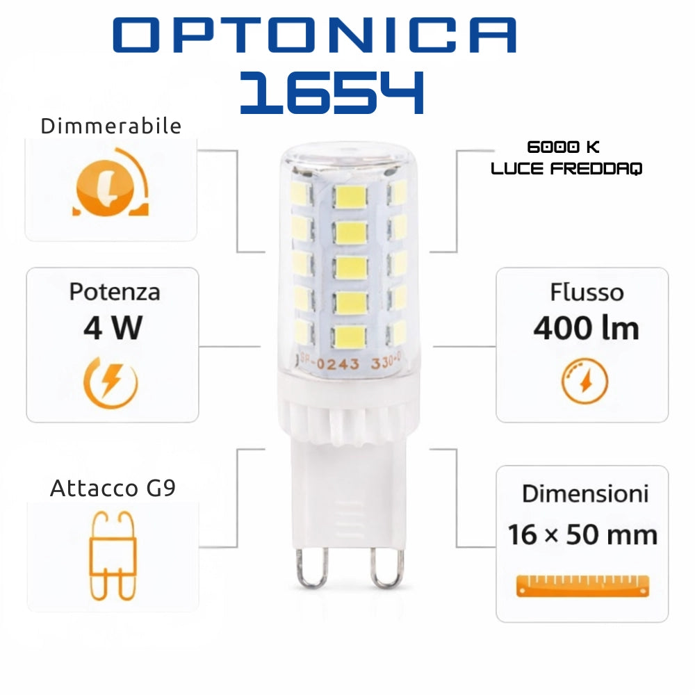 Lampadina led g9 4w dimmerabile per illuminazione interni *** temperatura colore lampada 6000k bianco freddo, confezi...