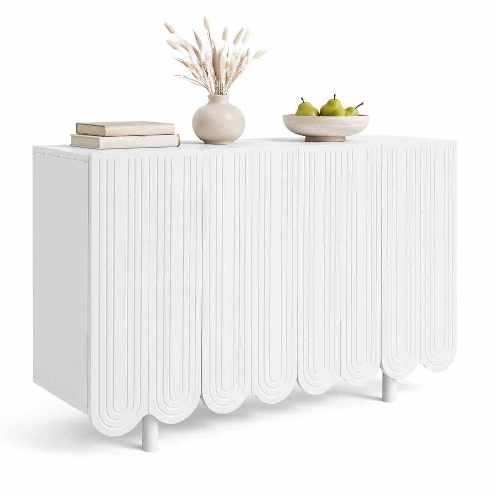 Credenza moderna bianca a 4 ante con intagli a goccia