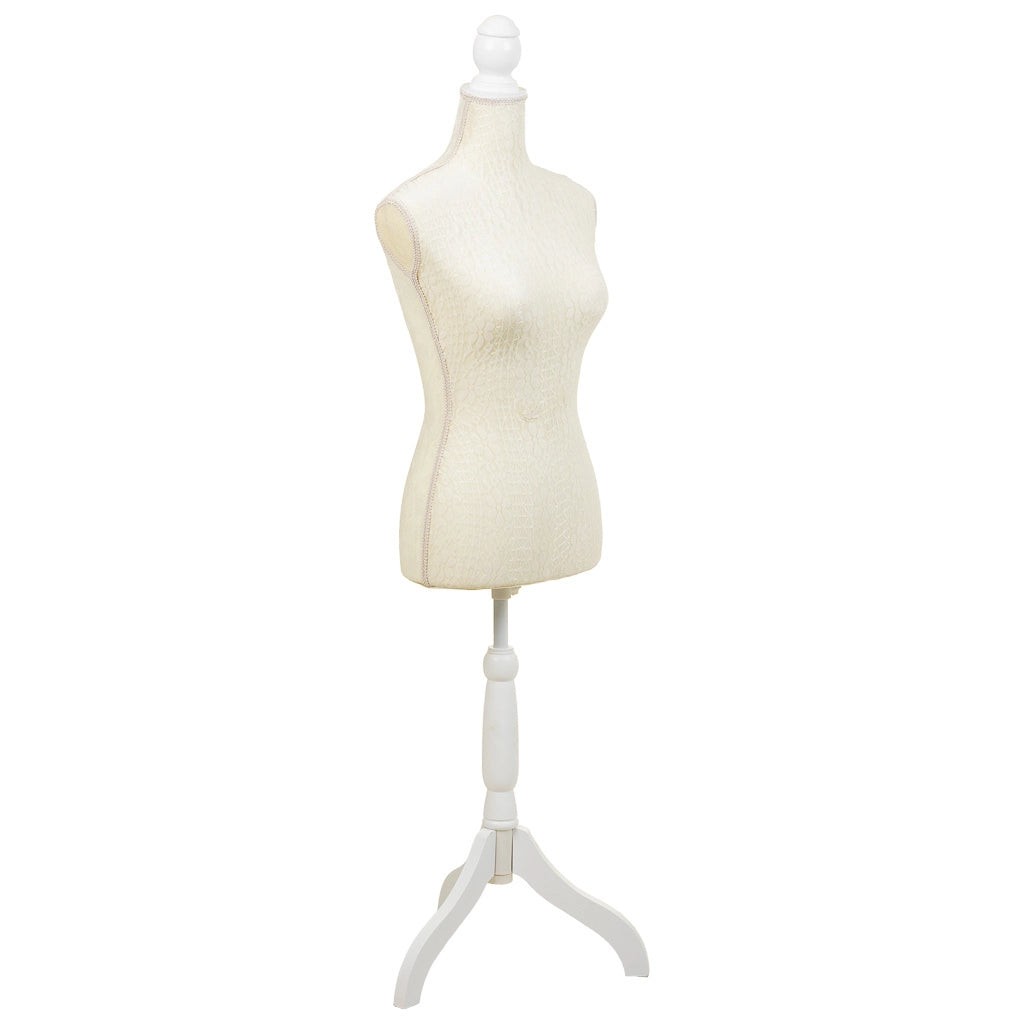 Manichino in legno e schiuma rivestito in tessuto beige 24x37,5x168h