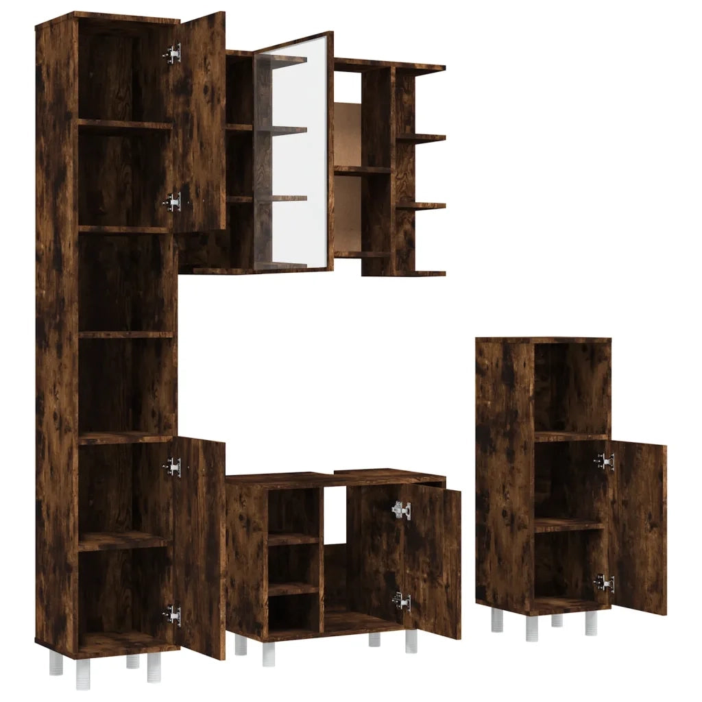 Set Mobili da Bagno 4 pz Rovere Fumo in Legno Multistrato