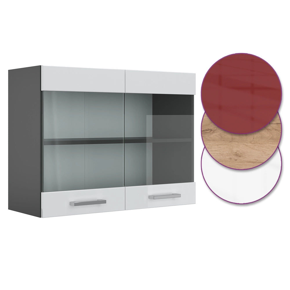 Vicco Mobile da cucina in vetro Bianco lucido 80 cm
