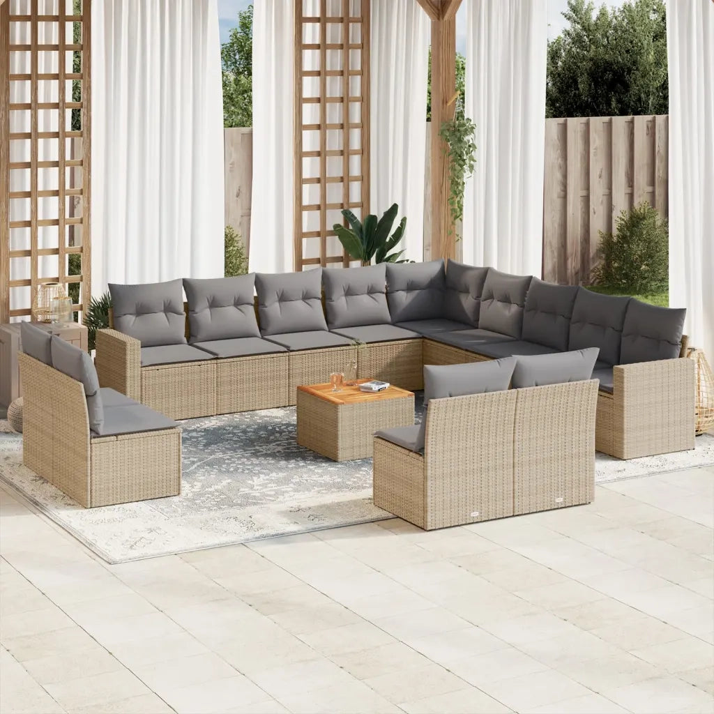 Set Divano da Giardino 14 pz con Cuscini Beige Misto Polyrattan 3256710
