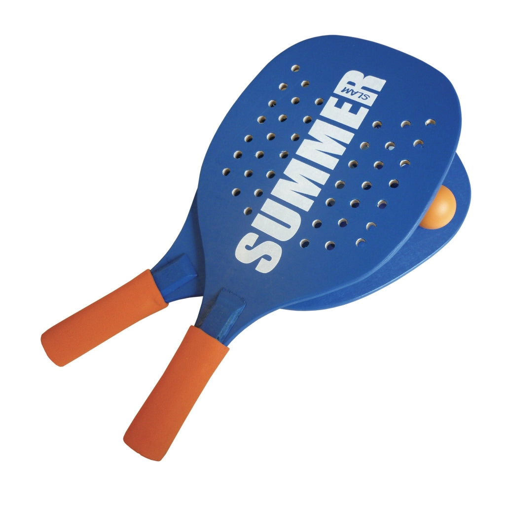 Coppia di Racchettoni da Spiaggia in Legno 9 mm Blu o Arancio
