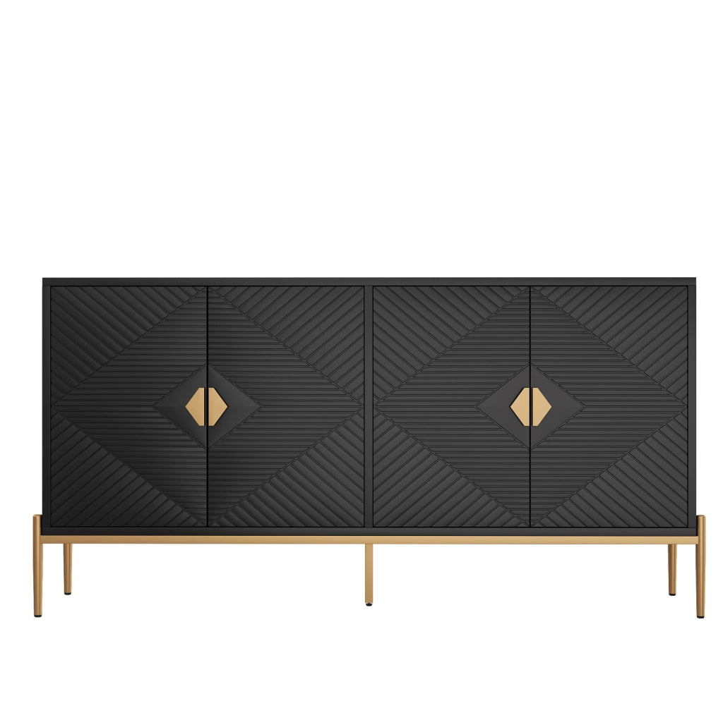 Sideboard nero con 4 ante geometriche 162x40x80 cm
