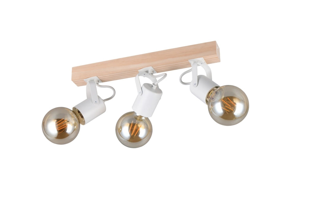 Faretto da soffitto vintage LYNAR 3xE27 bianco legno RL