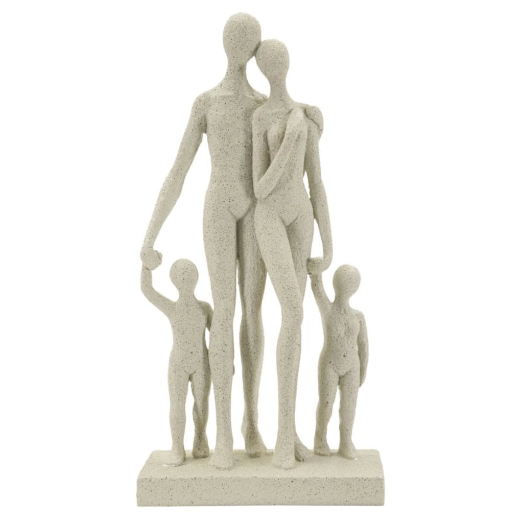 Statuetta famiglia Stons in resina color crema
