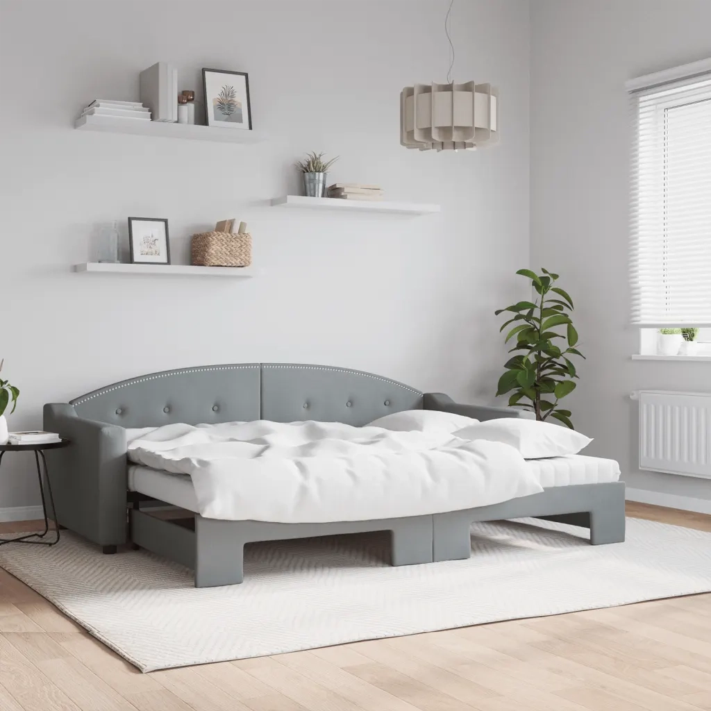Divano Letto Estraibile Materassi Grigio Chiaro 80x200 Tessuto 3197543