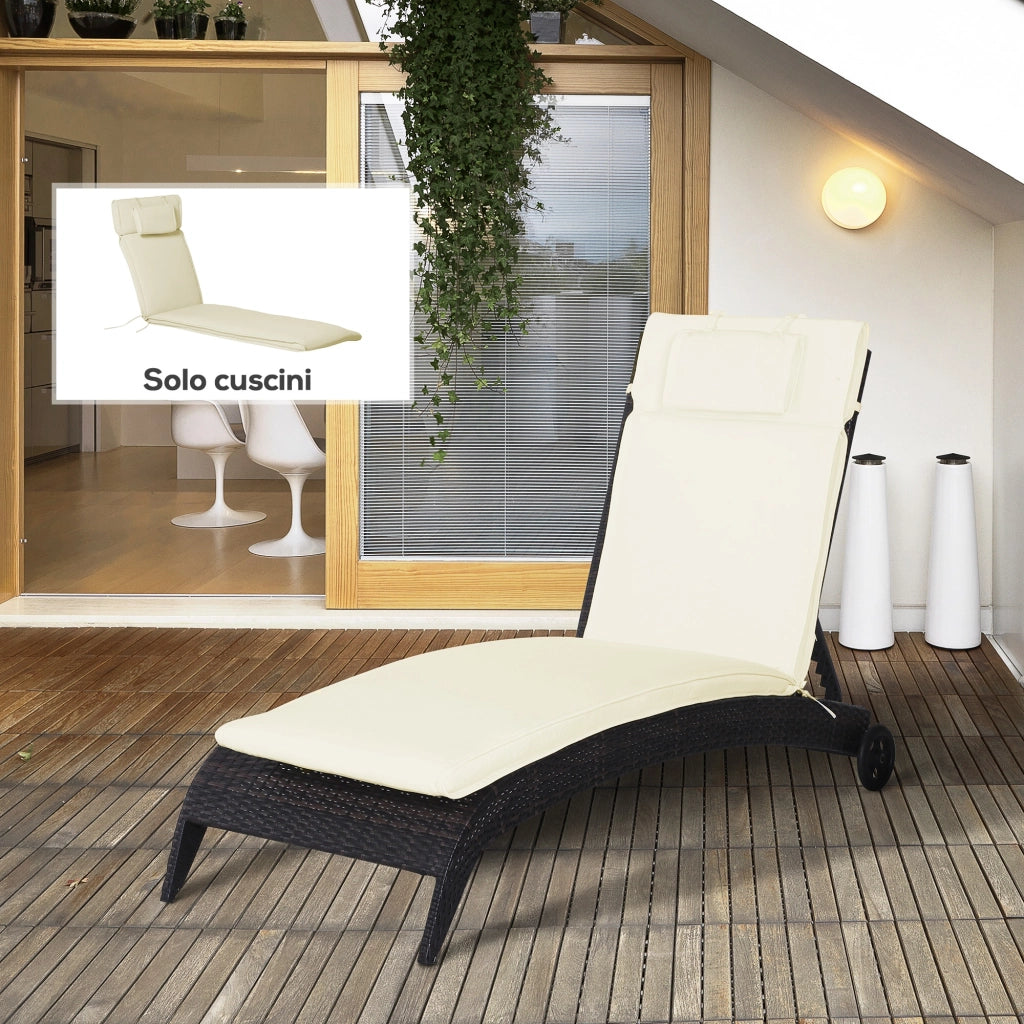 Cuscino Per Sdraio Lettino Prendisole Da Giardino 198x53x5cm Bianco Crema