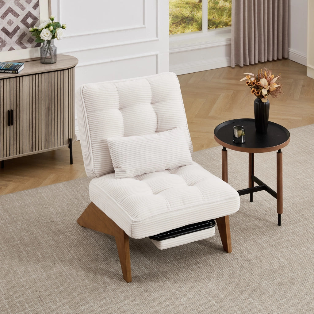 Poltrona Relax Reclinabile con Poggiapiedi e Cuscino Lombare Comfort Ergonomico Piedi in Legno in Velluto a Coste Beige