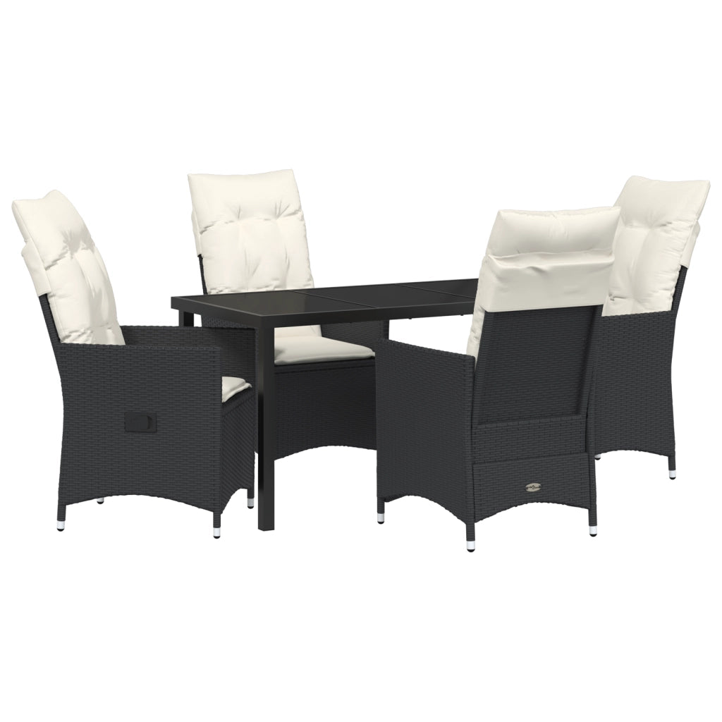 Set da Pranzo da Giardino 5 Pezzi con Cuscini Nero Polyrattan