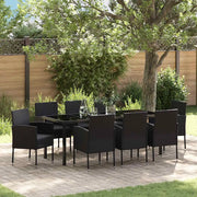 Set da Pranzo per Giardino con cuscino 9 pcs Nero polyrattan