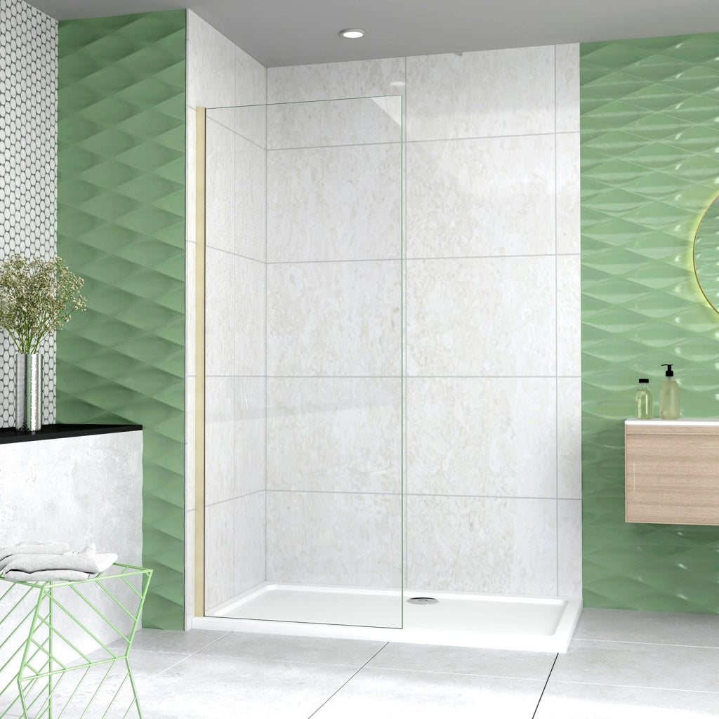 Box Doccia Walk In 80x200 cm Parete Fissa Vetro 8 mm Trasparente Anticalcare Oro Spazzolato