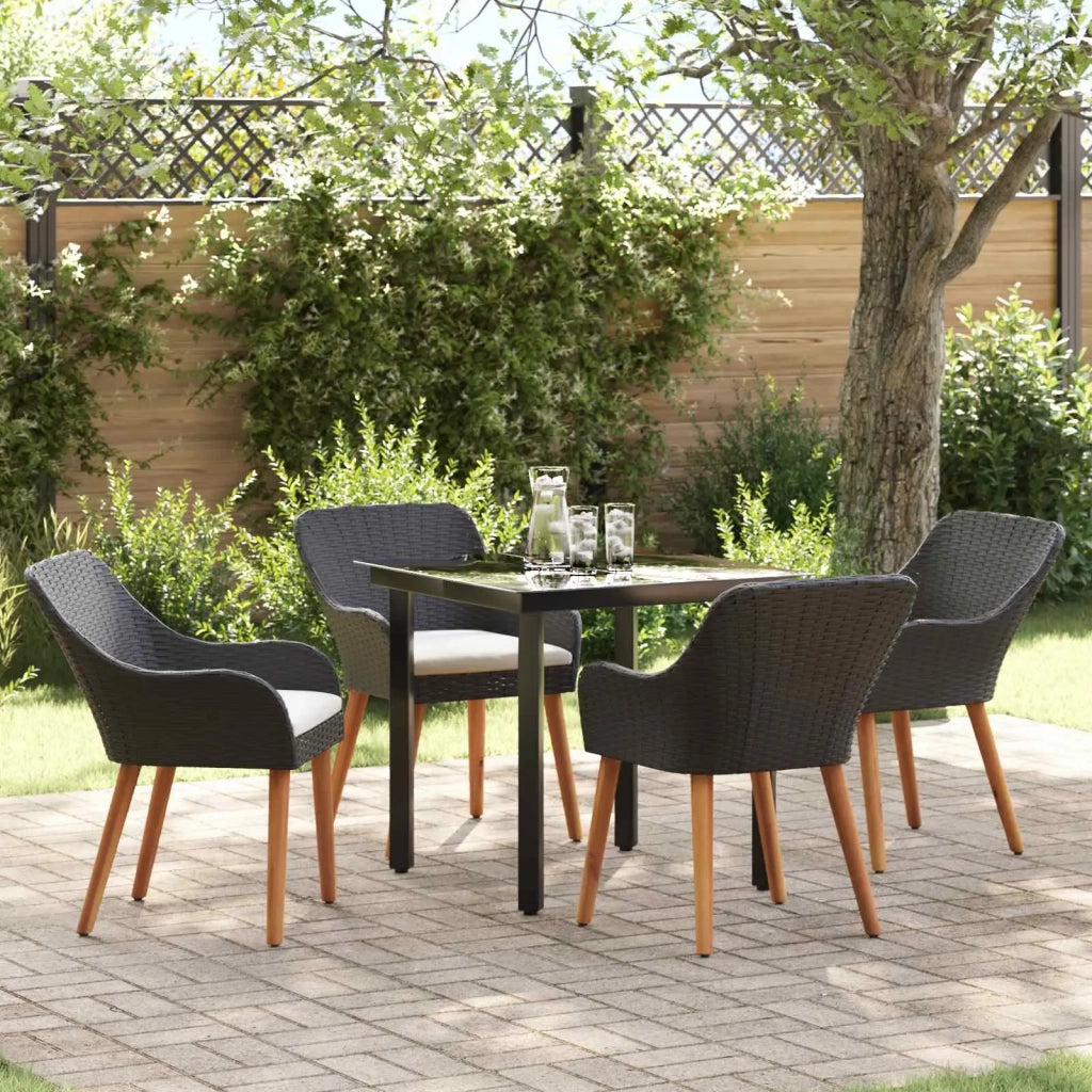 Set da Pranzo per Giardino con cuscino 5 pcs Nero polyrattan