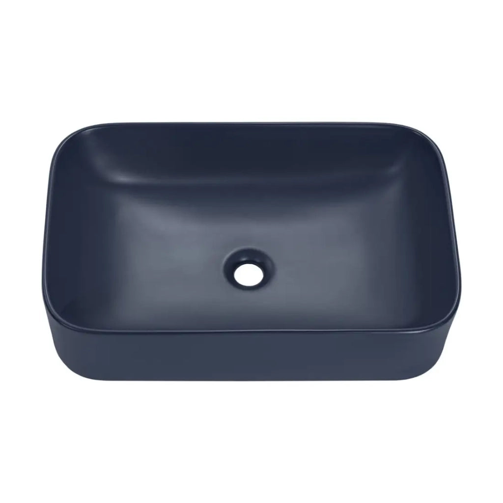Lavabo rettangolare da appoggio 61x38 cm in blu navy lucido con piletta click clack