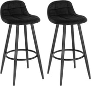 2x Sgabelli da Bar Moderni, Sedie Alte da Cucina con Schienale e Poggiapiedi, Seduta Imbottita, Sgabelli in Velluto e Metallo, Altezza Seduta 70cm, Nero BH364sz-2
