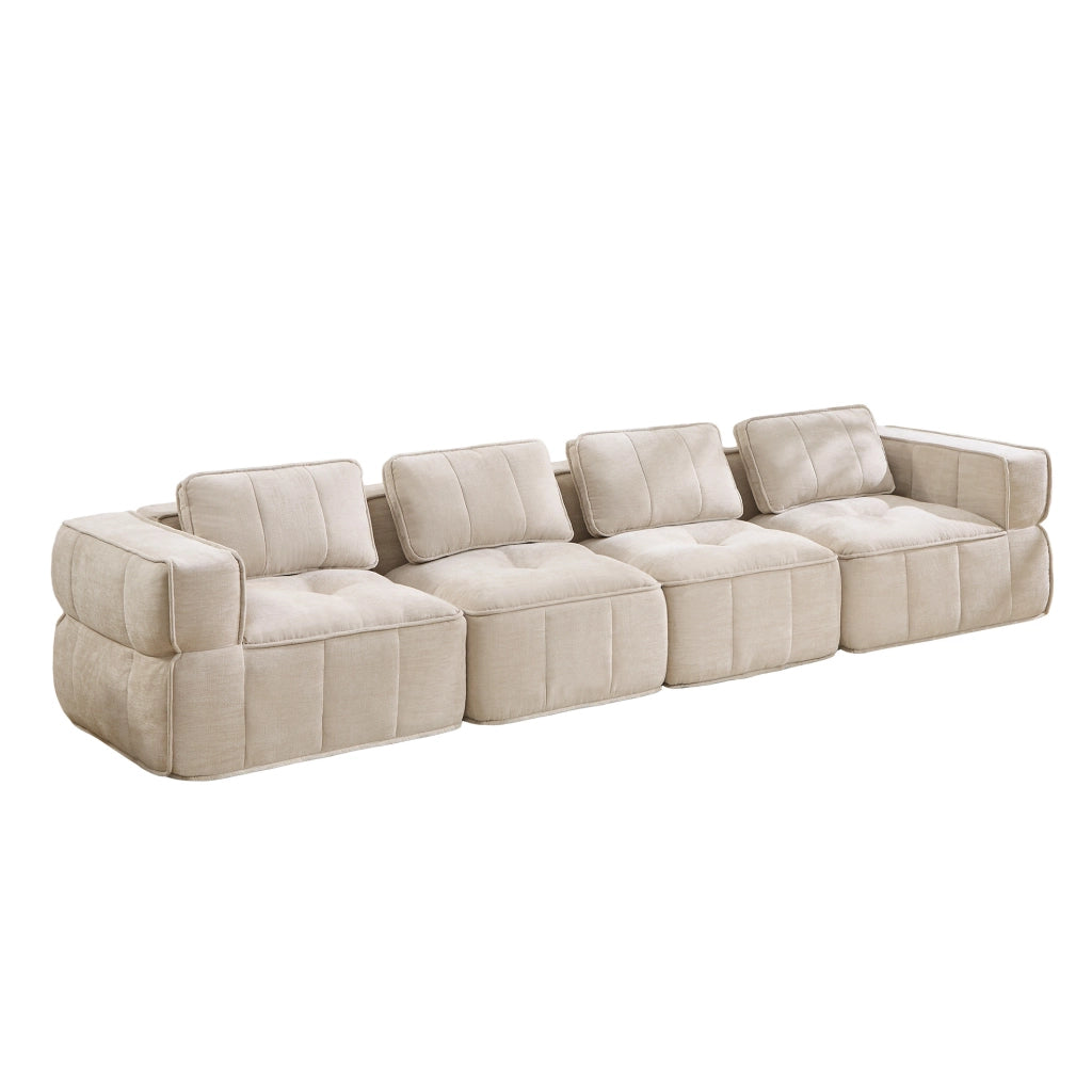Divano modulare senza struttura 4 posti in poliestere beige; 344 x 93 x 67 cm