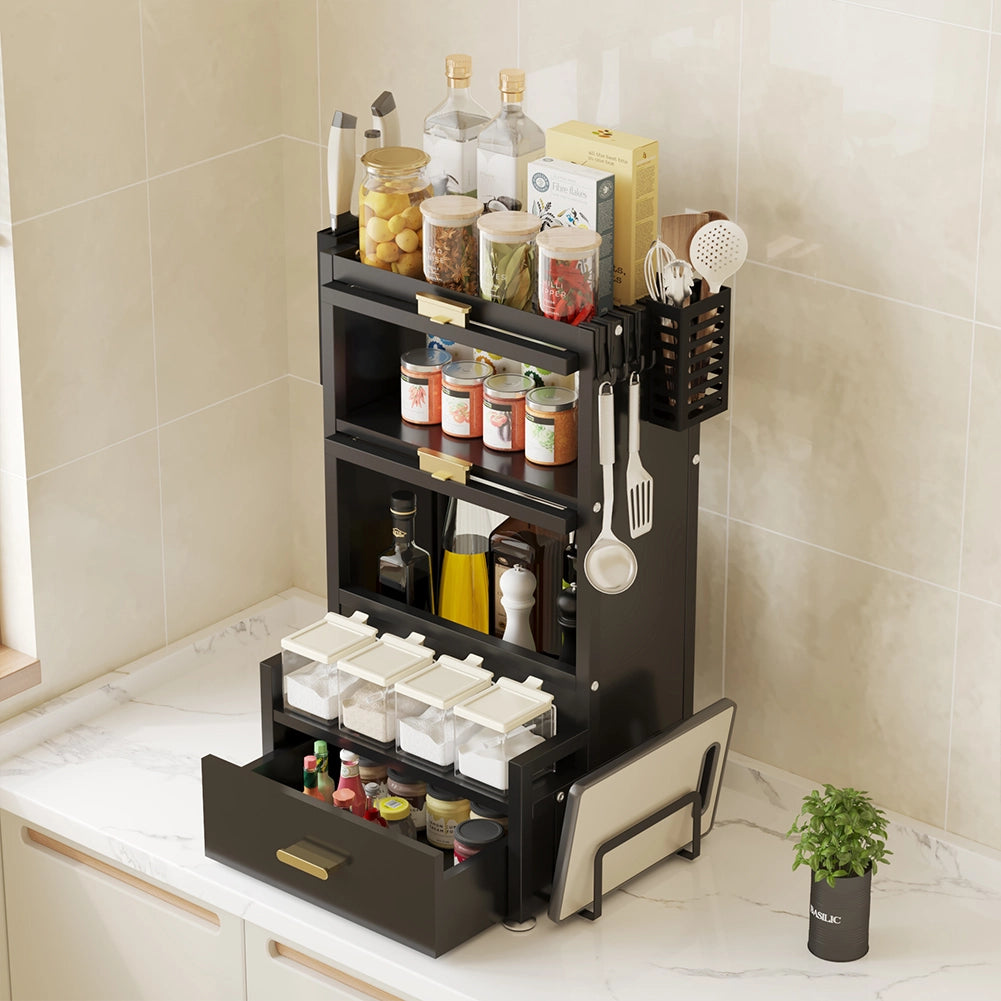 Scaffale Scaffalatura Credenza in Metallo con Doppia Vetrinetta e Cassetto Nero