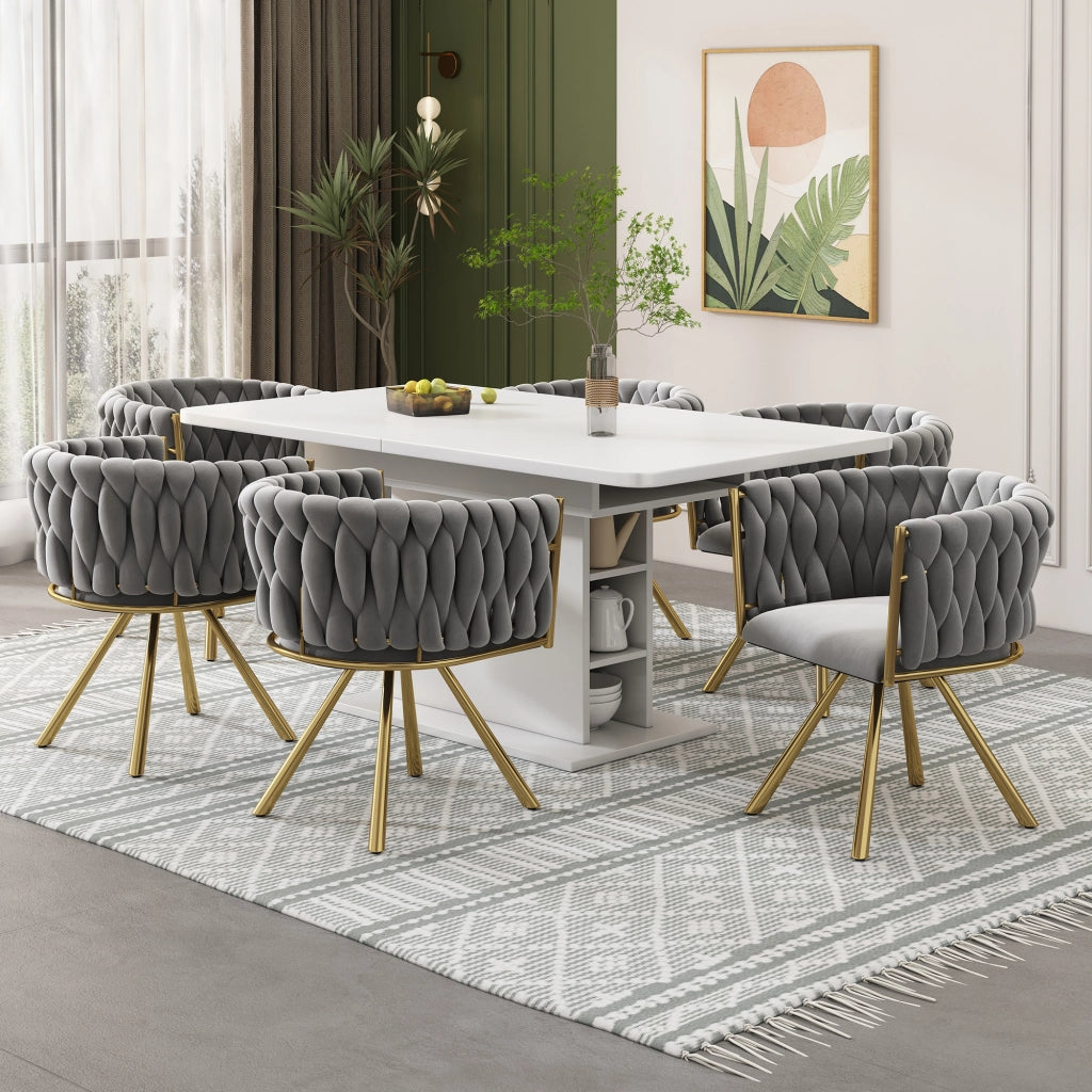 Set di 2 sedie girevoli in velluto per sala da pranzo, struttura in metallo a quattro gambe, grigio/oro