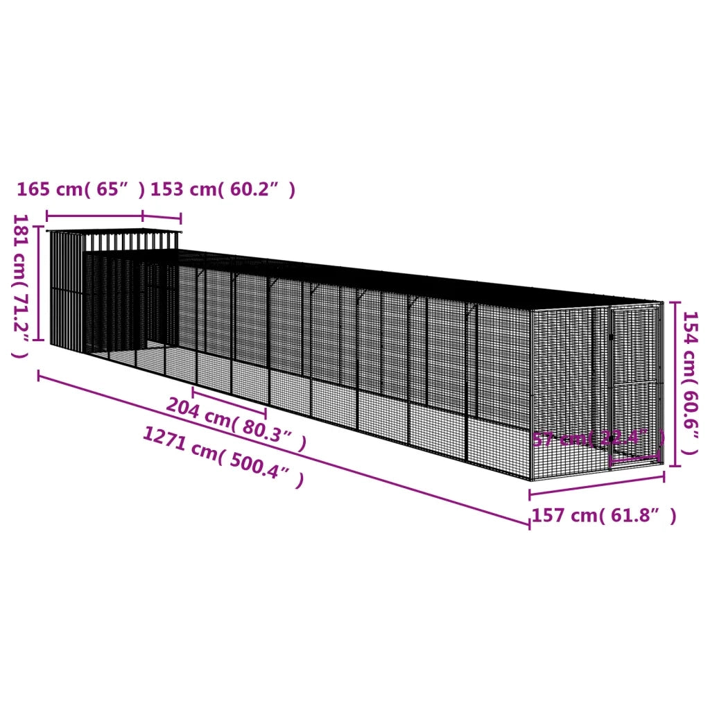 Pollaio con Area Corsa Antracite 165x1271x181cm Acciaio Zincato 3189113