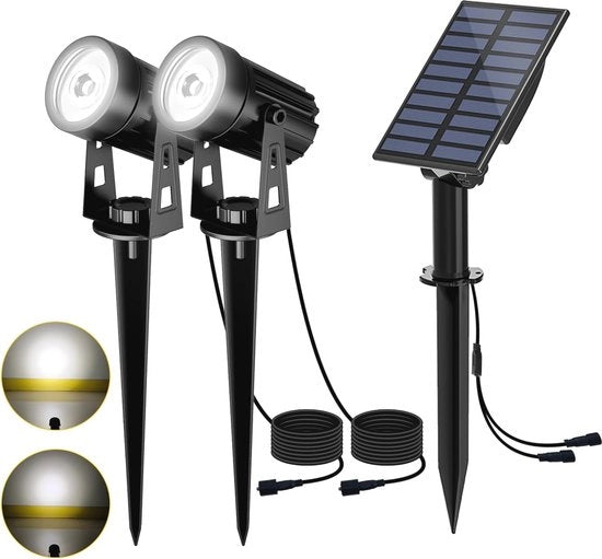 Lampade solari a LED acqua-resistenti con 3 metri di cavo per giardini e alberi - 2 pezzi, regolabile luminosità