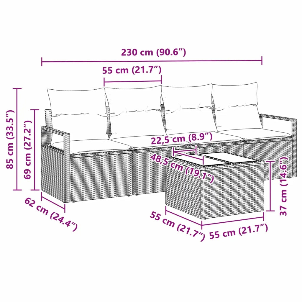Set di divani 5 pcs Nero e Turchese polyrattan
