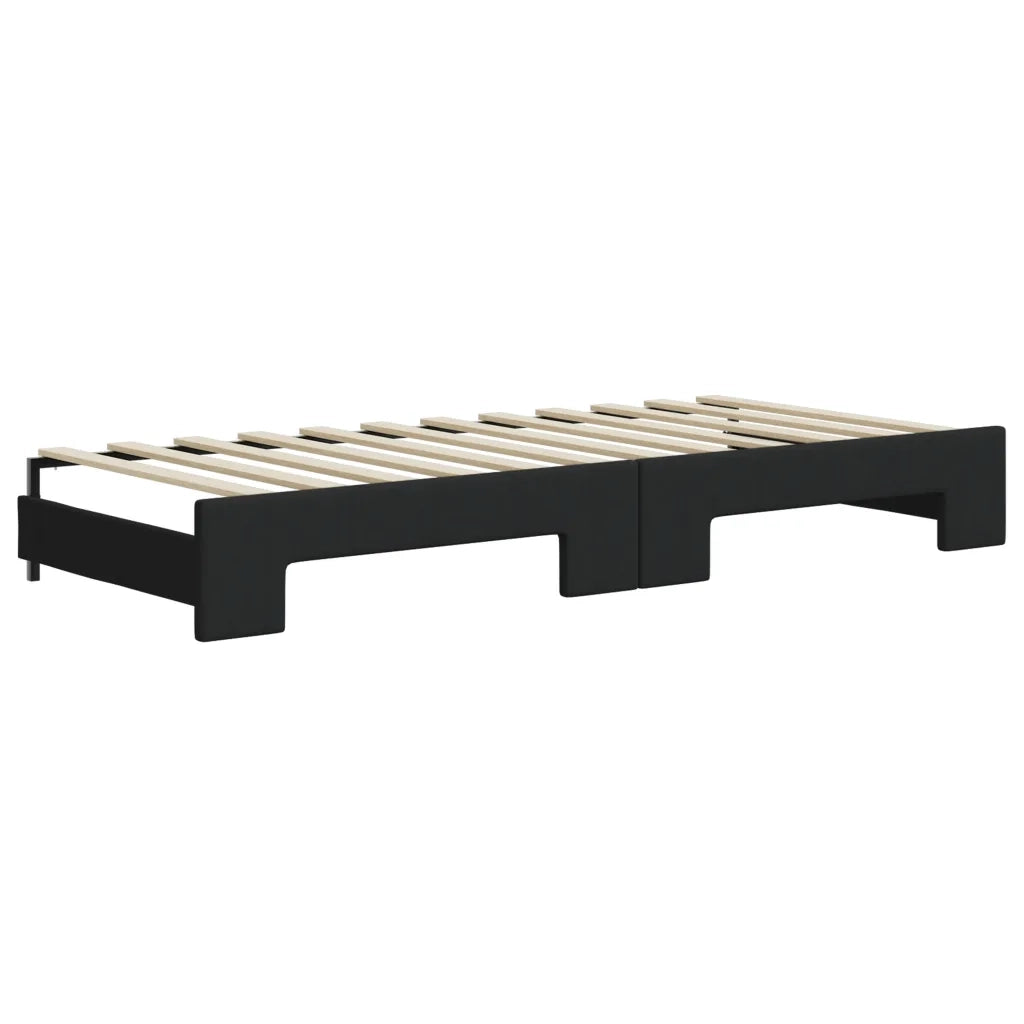 Divano Letto Estraibile con Cassetti Nero 80x200 cm in Tessuto