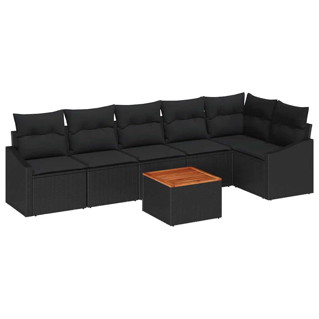 Set Divano da Giardino con cuscino 7 pcs Nero polyrattan 3347842