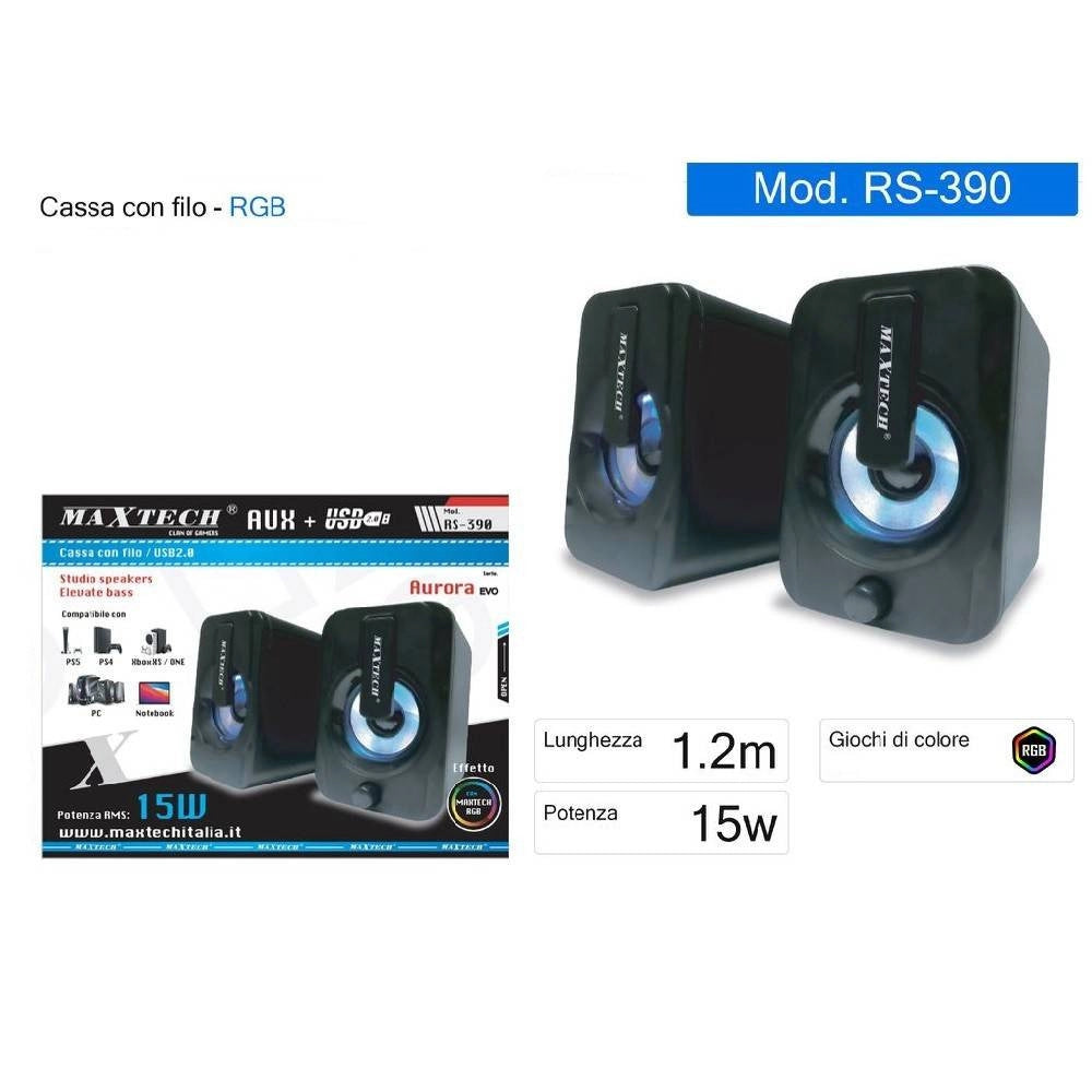 Trade Shop - Coppia Casse Speaker Wired 15w Luce Rgb Altoparlanti Pc Ps4 Ps5 Ca-ss007 Rs-390 -