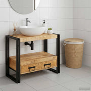 Mobile sottolavabo con cassetto-Armadietto da bagno Legno massello di mango e ferro