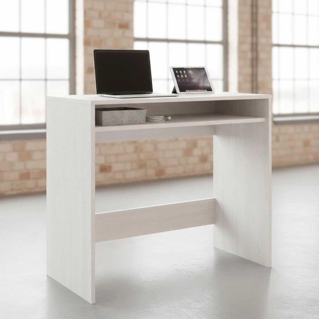 Scrivania Da Studio Compatta Con Vano Portaoggetti Integrato Design Moderno Per Home Office Cameretta E Smart Working 79 X 43 X 78 Cm Bianco Frassino