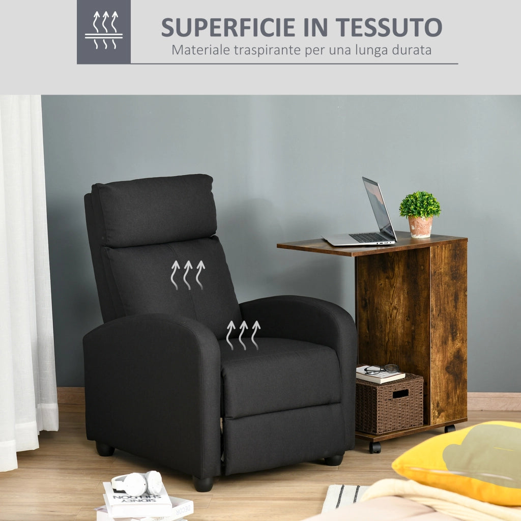 EasyComfort Poltrona Relax Imbottita con Schienale Reclinabile 135° e Poggiapiedi Estraibile, in Lino Nero, 69x87x100.5cm