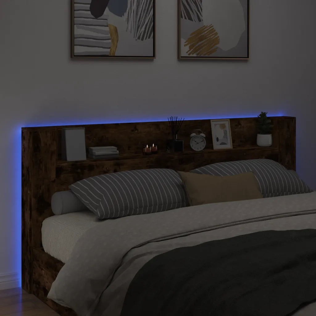 Testiera con Contenitore a LED Rovere Fumo 220x16,5x103,5 cm