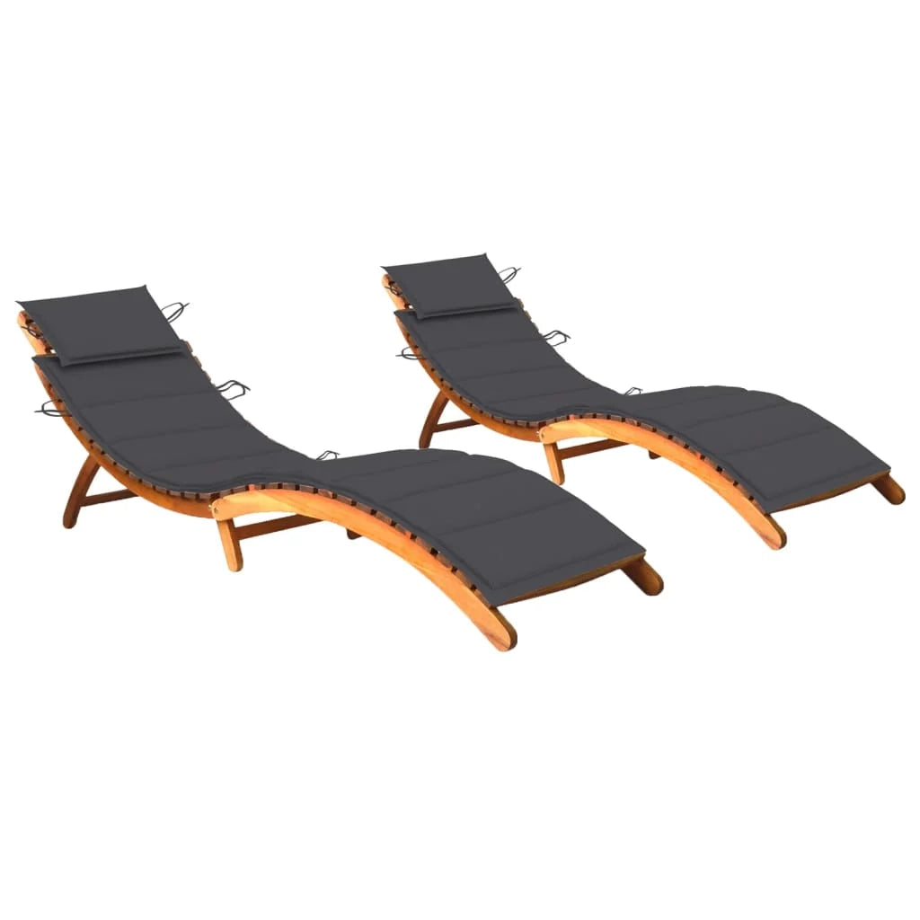 Set di 2 sdraio sedia a sdraio prendisole lettino da giardino terrazza mobile da esterno con cuscini legno massello di acacia 02_0012043