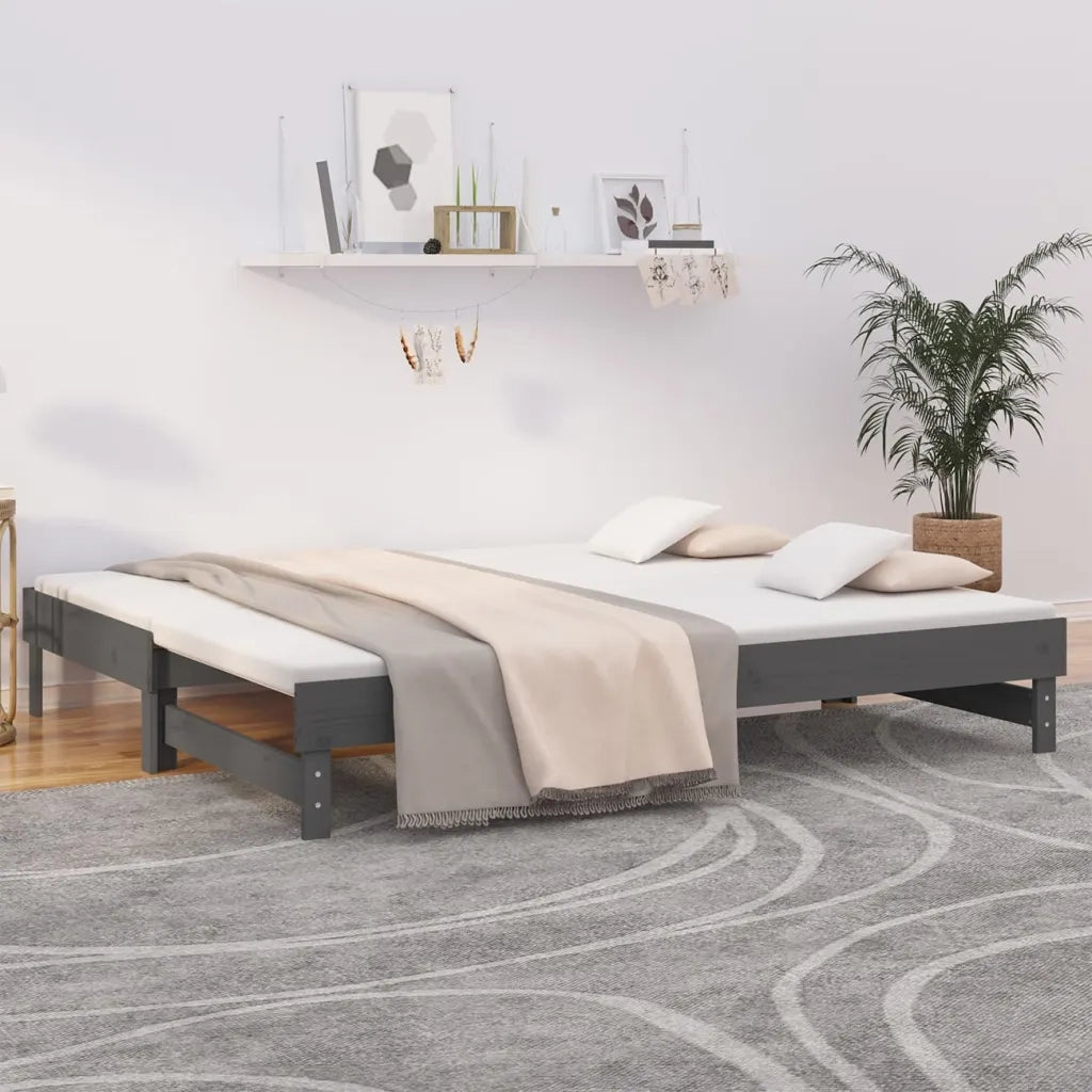 Letto da camera | Dormeuse Estraibile Grigia 2x(100x200)cm Legno Massello di Pino