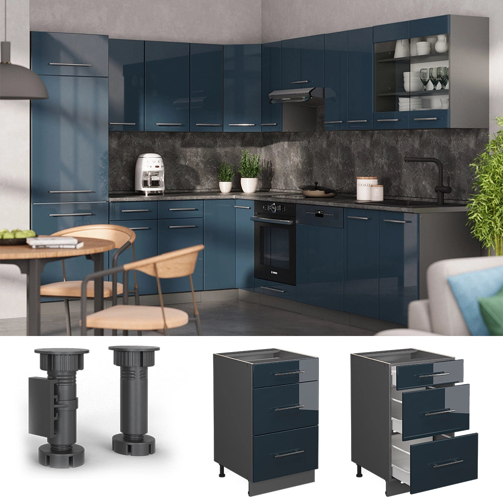 Vicco Cassettiere  Blu scuro lucido 50 cm senza piano di lavoro