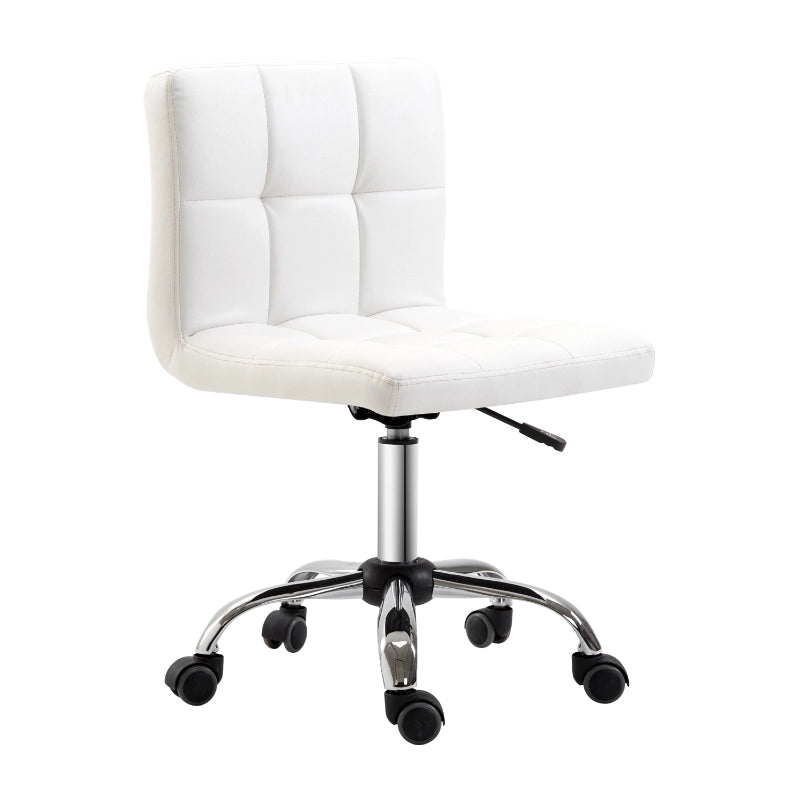 Chaise de bureau ergonomica girevole senza braccioli con altezza regolabile e ruote in similpelle bianca