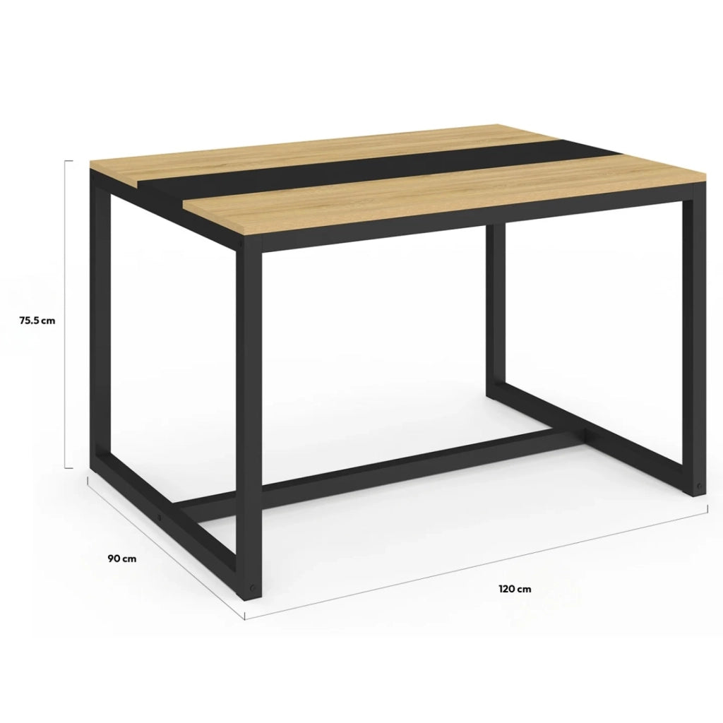 IDMarket - Tavolo da pranzo rettangolare DOVER 4 persone nero fascia centrale design industriale 120 cm