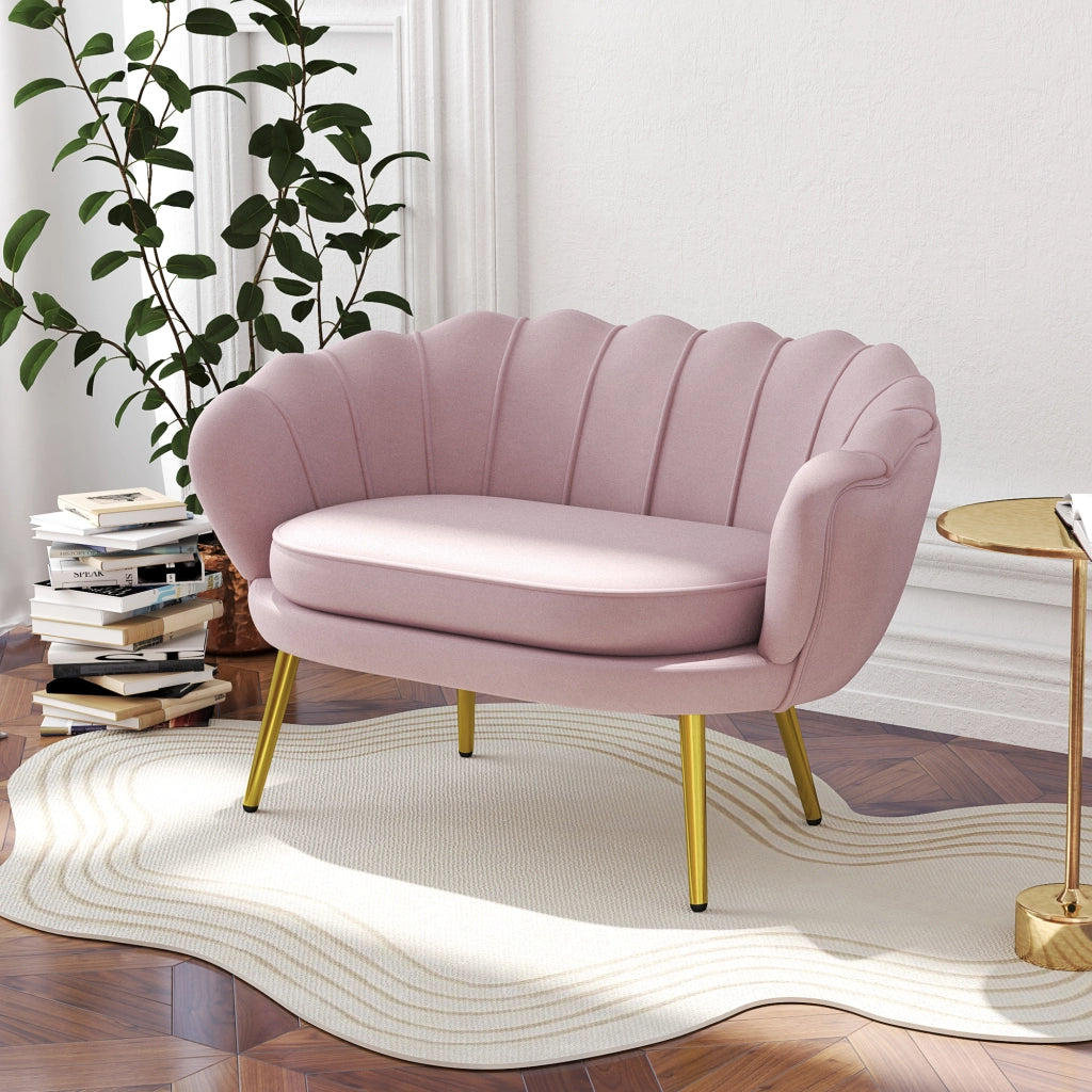Divanetto 2 Posti in Tessuto Velluto e Metallo ¨C Zephmum ¨C Rosa 130x77x77 cm