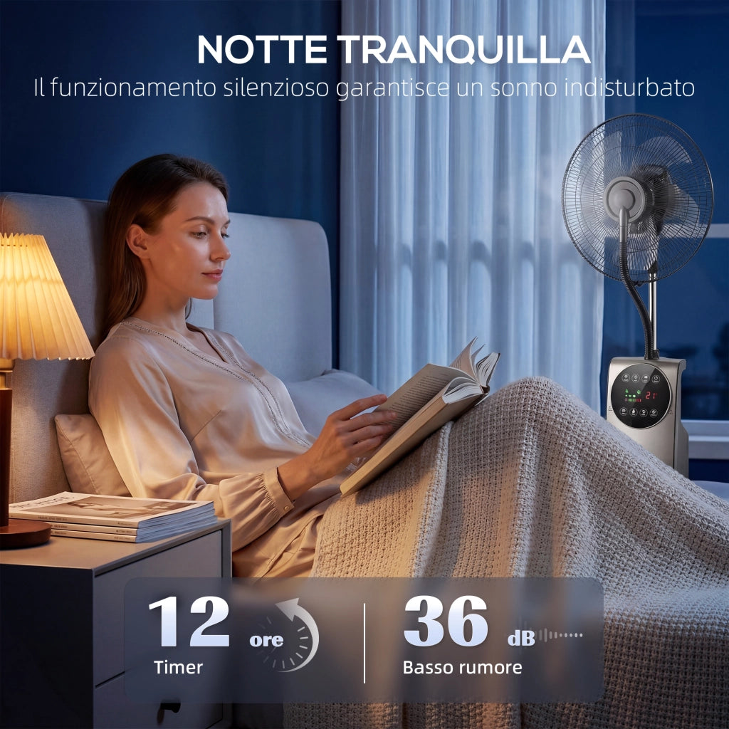 Ventilatore Nebulizzatore 90W con Serbatoio 3,1L 3 Modalità e 3 Velocità Oscillazione 70° e Timer