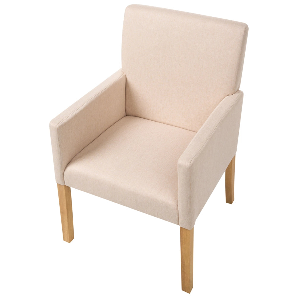 Sedia da pranzo Rivestimento in tessuto beige Gambe in legno Seduta elegante con braccioli