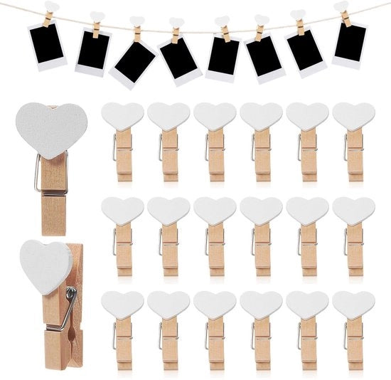 Wasknijpers in Legno Grande - 20 Pezzi - Resistente - Mini Clip - Decorazione - Sostenibile e Illuminato - Dimensioni 3,80 x 2,00 x 1,80 cm